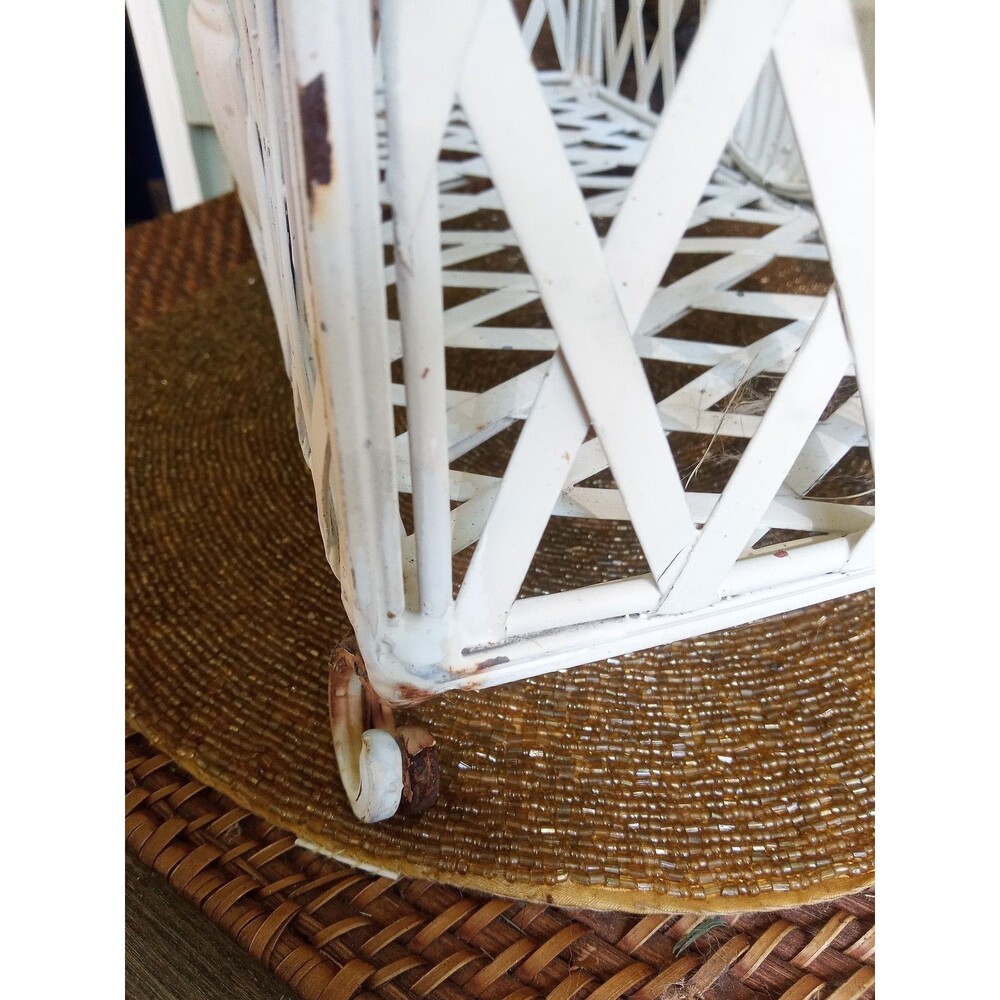 Wrought Iron Planter, Ornate Scrollwork, 1920's Antique, White 24x7, two 6" pots - Picture 11 of 15
